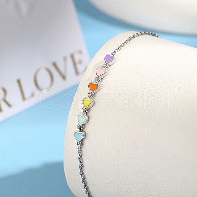 Anti-Tarnish Rhodium Plated 925 Sterling Silver Enamel Heart Link Bracelets AW7693-4-1