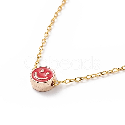 5Pcs 5 Colors Alloy Enamel Smiling Face Pendant Necklaces Set with 304 Stainless Steel Chains for Women NJEW-JN03995-1