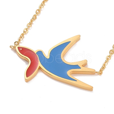 Colorful Enamel Swallow and Fish Pendant Necklace NJEW-G019-01-1