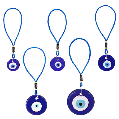 AHADEMAKER 5Pcs 5 Style Glass Evil Eye Pendant Decorations HJEW-GA0001-32-1