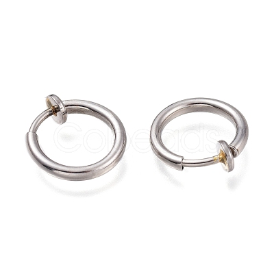 Tarnish Resistant 304 Stainless Steel Retractable Clip-on Hoop Earrings STAS-O135-01A-1