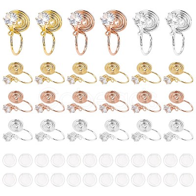 PandaHall Elite 24Pcs 3 Color Brass Micro Pave Cubic Zirconia Clip-on Earrings Finding KK-PH0001-94-1