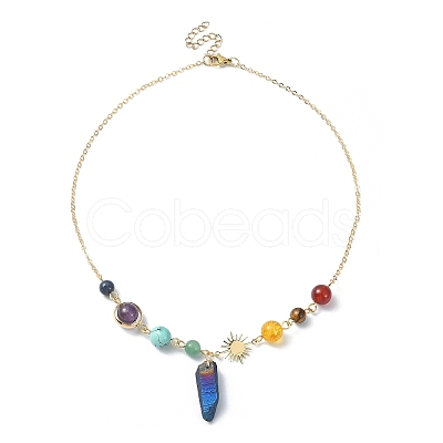 Natural & Synthetic Mixed Gemstone Nugget Pendant Necklaces with Alloy Chains NJEW-TA00126-1