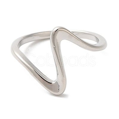 Rack Plating Wave Brass Open Cuff Ring for Women RJEW-S413-04P-1