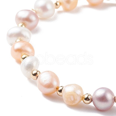 Natural Pearl Beaded Bracelet with Brass Heart Charm for Women BJEW-JB08165-01-1