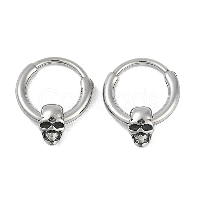 Skull 316 Surgical Stainless Steel Hoop Earrings EJEW-G416-41A-AS-1