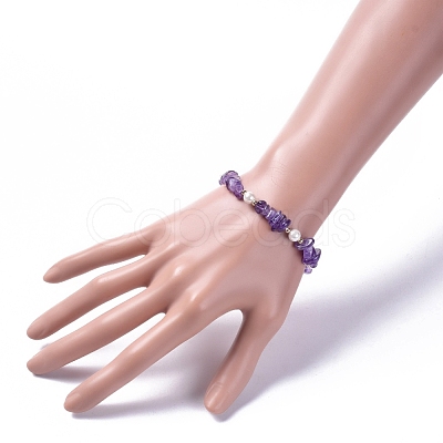 Natural Amethyst Chip Beaded Bracelets BJEW-JB04933-03-1