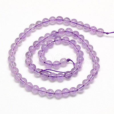 Natural Amethyst Round Bead Strands G-N0081-6mm-26C-1