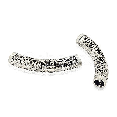 Tibetan Style Alloy Hollow Curved Tube Beads PALLOY-J220-02AS-1