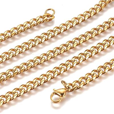 304 Stainless Steel Cuban Link Chain Necklaces NJEW-L159-02B-G-1