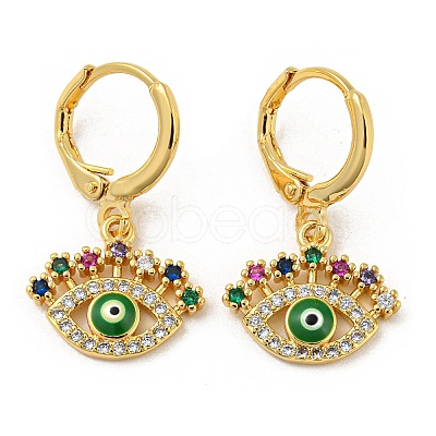 Evil Eye Real 18K Gold Plated Brass Dangle Leverback Earrings EJEW-A033-06G-03-1