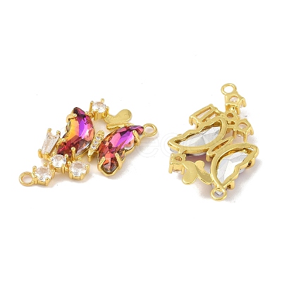 Brass Pave Medium Violet Red & Clear Cubic Zirconia Connector Charms KK-P273-09G-1