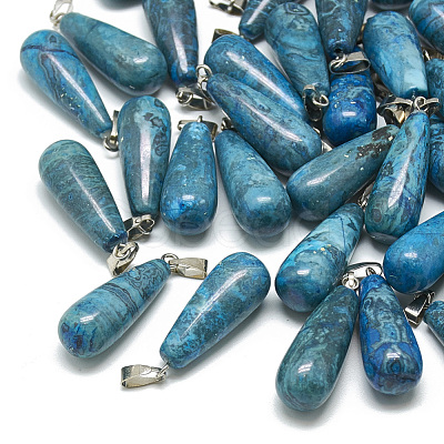 Dyed Natural Blue Agate Pendants G-T081-23-1