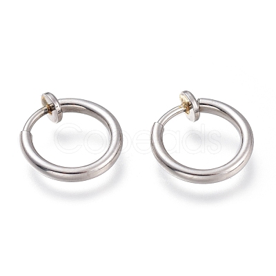 Tarnish Resistant 304 Stainless Steel Retractable Clip-on Hoop Earrings STAS-O135-01A-1