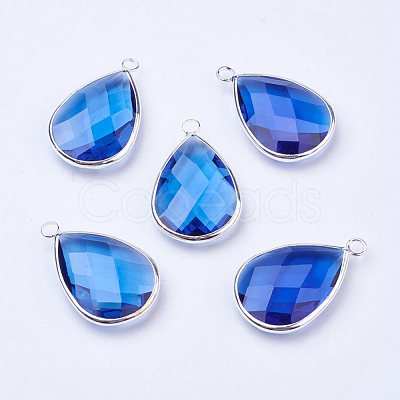 Silver Color Plated Brass Glass Teardrop Pendants X-GLAA-M006-A-21S-1