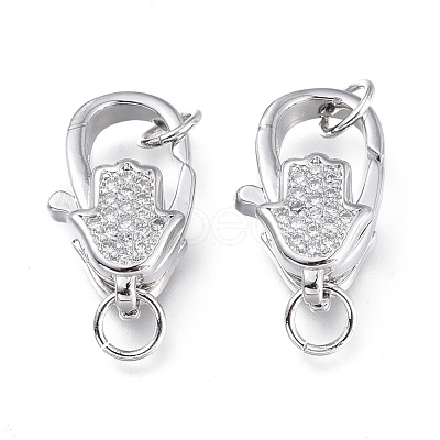 Brass Micro Pave Clear Cubic Zirconia Lobster Claw Clasps ZIRC-Q024-19P-1