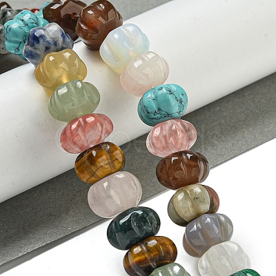 Natural & Synthetic Mixed Gemstone Pumpkin Beads Strands G-G142-A06-01-1