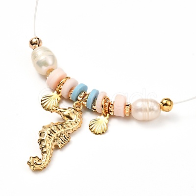 Cowrie Shell & Sea Horse Pendant Necklaces for Girl Women NJEW-JN03715-02-1