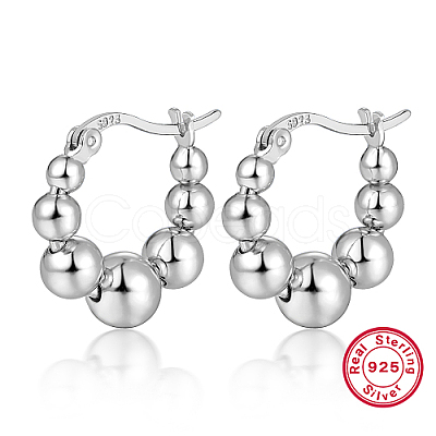 Anti-Tarnish Rhodium Plated 925 Sterling Silver Round Ball Beaded Hoop Earrings CY1983-2-1