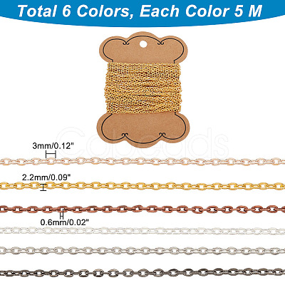 PandaHall Elite 30M 6 Colors Iron Cable Chains CH-PH0001-14-1