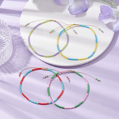 4Pcs 4 Colors Adjustable Glass Seed Beads Braided Bracelet Sets BJEW-JB10803-1