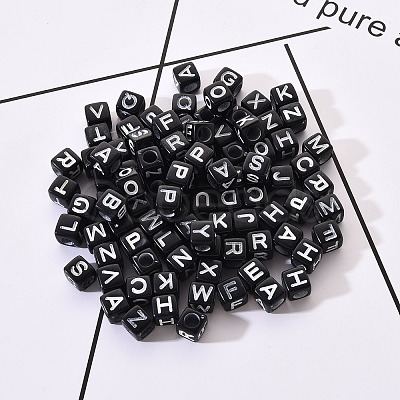 Black Craft Acrylic Letter Beads SACR-YW0001-18-1