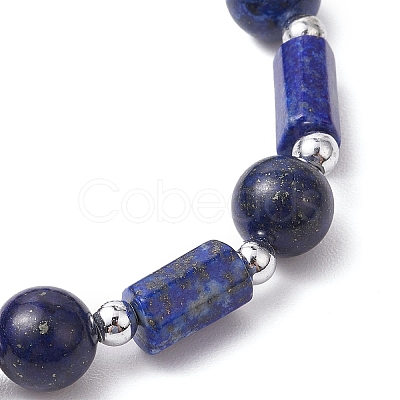 Natural Lapis Lazuli Round Beaded Stretch Bracelets for Women BJEW-JB11137-02-1