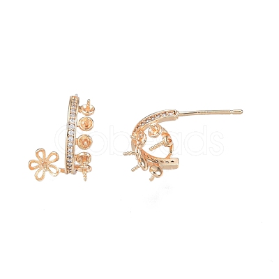 Brass Micro Pave Clear Cubic Zirconia Flower Stud Earring Findings KK-T062-241G-1