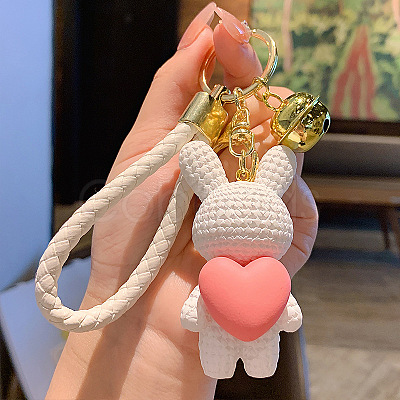 Rabbit with Heart Resin Keychain HEAR-PW0001-145A-1