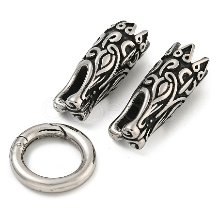 Tibetan Style 304 Stainless Steel Spring Gate Rings FIND-Z046-06AS-01-1