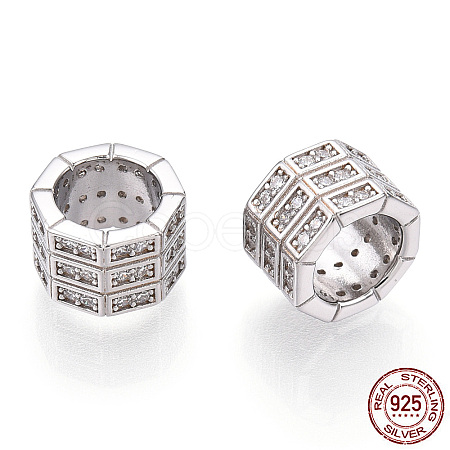 Rhodium Plated 925 Sterling Silver Micro Pave Cubic Zirconia Beads STER-T004-95P-1