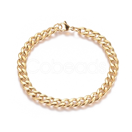 Unisex 304 Stainless Steel Curb Chain/Twisted Chain Bracelets STAS-D0002-40G-1