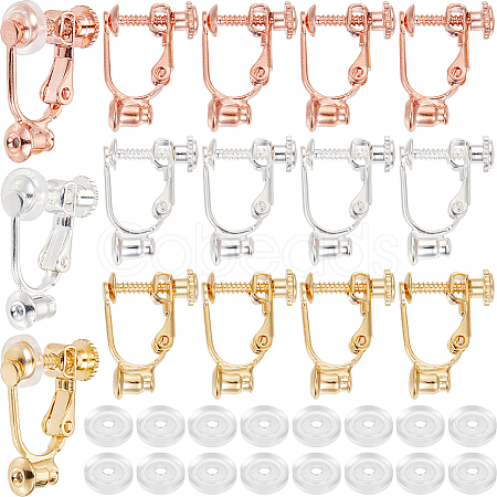 SOFPLATE 24Pcs 3 Colors Brass Screw On Clip-on Earring Findings KK-SP0001-19-1