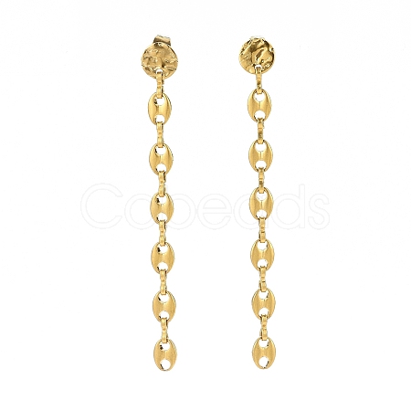 304 Stainless Steel Coffee Bean Chains Tassel Dangle Stud Earrings for Women EJEW-JE05142-1