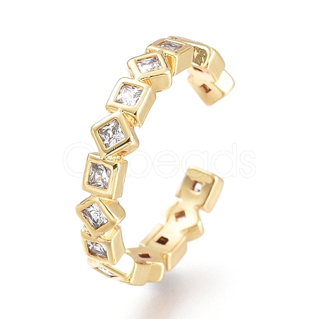 Brass Micro Pave Clear Cubic Zirconia Cuff Rings RJEW-I073-03G-1