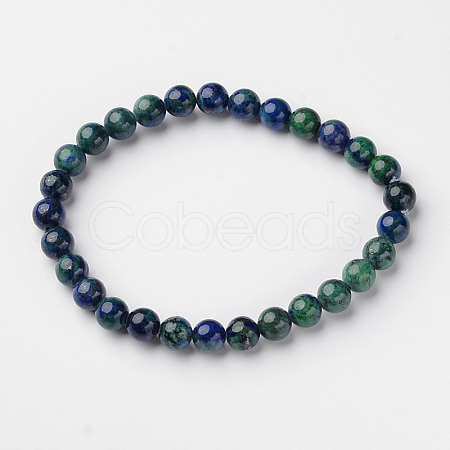 Natural Chrysocolla and Lapis Lazuli(Dyed) Round Bead Stretch Bracelets BJEW-L594-D03-1