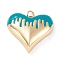 Brass Enamel Pendants, Real 18K Gold Plated, Long-Lasting Plated, Heart, Sea Green, 25.5x27x7mm, Hole: 3.4mm