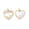 Brass Pave Shell Pendants, Heart Charms with Jump Ring, Real 18K Gold Plated, 15x16.5x2.5mm, Hole: 3.5mm