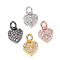 Brass Micro Pave Cubic Zirconia Charms, Heart, Mixed Color, 9x8x2mm, Hole: 3mm