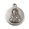 Tibetan Style 304 Stainless Steel Pendants, Flat Round with Priest Pattern Charms, Religion Theme, Antique Silver, 24x20x3mm, Hole: 1.6mm