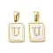 Ion Plating(IP) 304 Stainless Steel Pave Shell Pendants, Rectangle Charm, Real 18K Gold Plated, Letter U, 17.5x12x1.5mm, Hole: 3x5mm