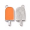 Ion Plating(IP) Brass Enamel Pendants, Ice-Lolly, Real Platinum Plated, Orange, 20x9x2mm, Hole: 1.5mm