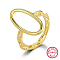 925 Sterling Silver Finger Ring, Hollow Oval, Real 18K Gold Plated, Inner Diameter: 18mm