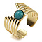 Natural Amazonite Finger Rings, 304 Stainless Steel Multi-layer Open Cuff Rings, Real 18K Gold Plated, 13.5mm, Adjustable