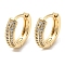 Brass with Clear Cubic Zirconia Hoop Earrings, Ring, Light Gold, 13x3.5mm