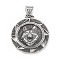 304 Stainless Steel Pendants, Flat Round with Wolf Pattern, Antique Silver, 44x40x11mm, Hole: 4.5x8mm