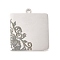 Non-Tarnish 304 Stainless Steel Pendants, Square with Flower Pattern, Stainless Steel Color, 20x18x1mm, Hole: 1.5mm