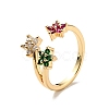 Colorful Cubic Zirconia Flower Open Cuff Ring RJEW-G251-12G-3