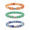 3Pcs 3 Colors Natural Aventurine Round Beaded Stretch Bracelets Set with Curved Tube BJEW-JB07719-2