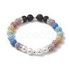 8mm Round 7-Color Natural Lava Rock & Shell Pearl Beaded Stretch Bracelets for Women Men BJEW-JB10330-01-1